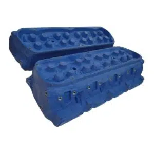 Blue painted engine cylinder heads